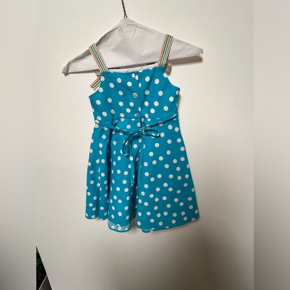 JESSICA ANN TURQUOISE SLEEVELESS DRESS WITH WHITE DOTS  SIZE 4 - Picture 3 of 7